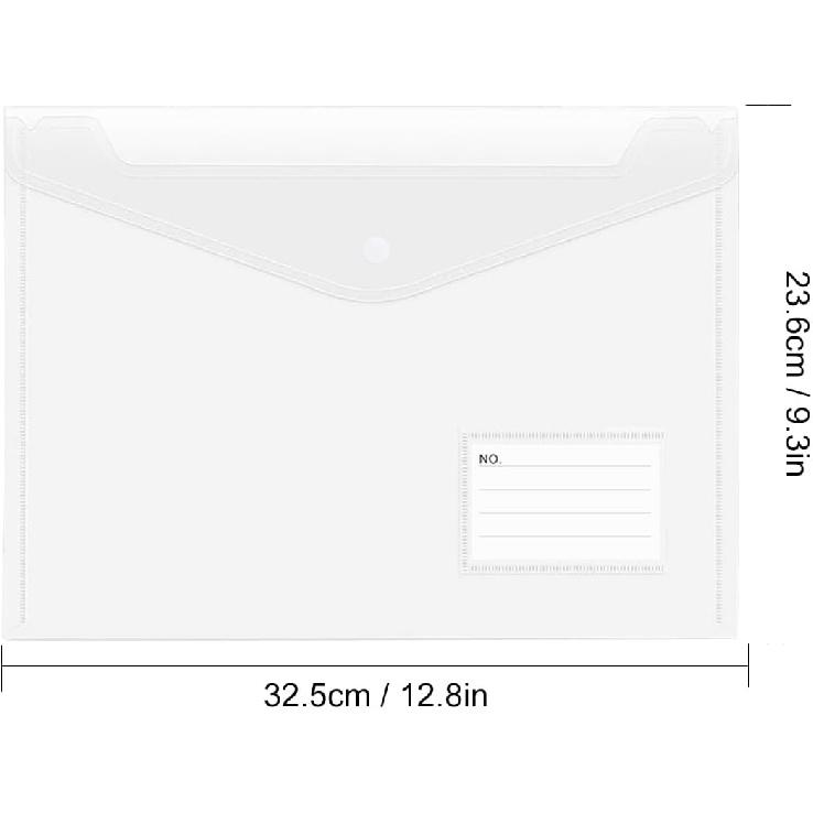 20pcs Plastic Envelopes, Clear Envelopes with Snap Button Closure, Document Folders Letter Size A4 Size File Envelopes with Label Pocket for School