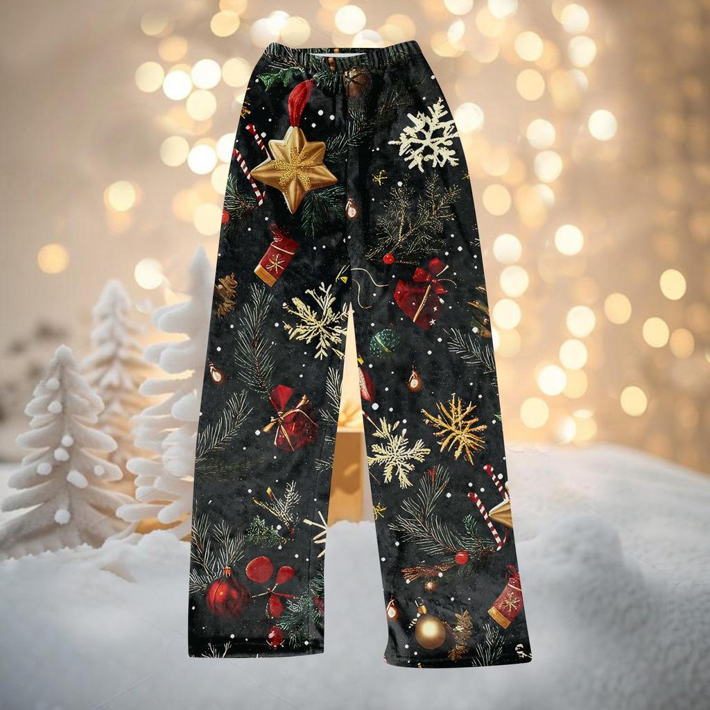 Women Winter Pants Full Length Long Trousers Christmas Printed Pants