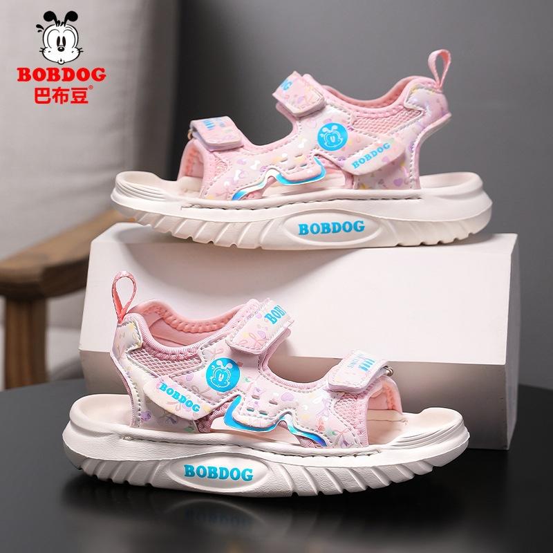 Babudou children's sandals, new summer style for girls, with Velcro straps, non-slip soles, soft bottoms, and open-toe design, perfect for the beach
