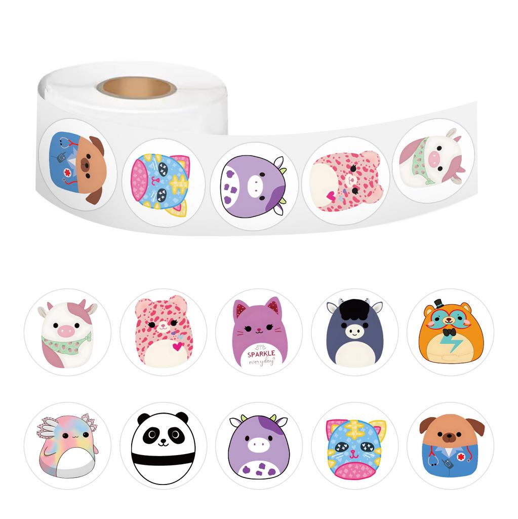 500 наклеек/рулон Мультяшные круглые наклейки с животными в рулоне Наклейки для награждения в детском саду Цветные наклейки Креативная лента для ручной палатки
