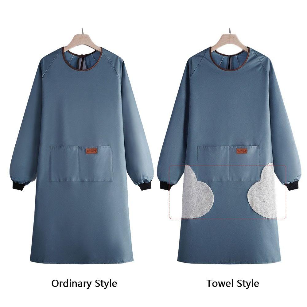 Functional Solid Color Kitchen Cooking Apron Long Sleeve Multiple Pockets Household Apron Waterproof Baking Overalls Restaurant