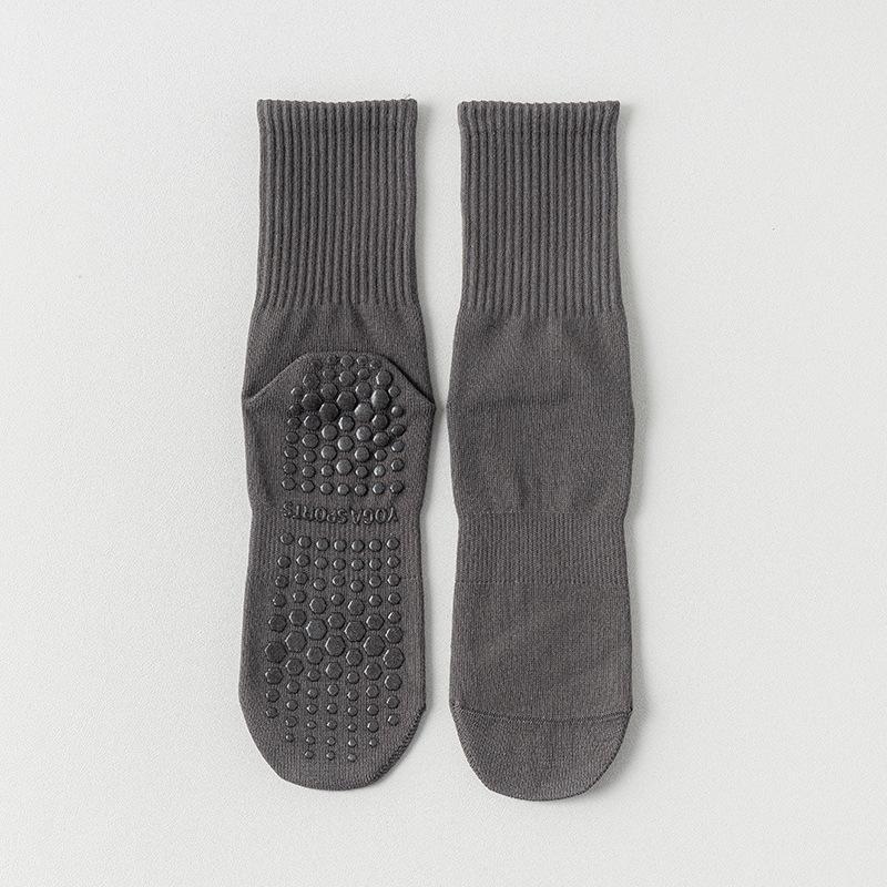Ladies Spring and Autumn Pure Cotton Fitness Yoga Pilates Non Slip Sports Floor Mid Tube Socks