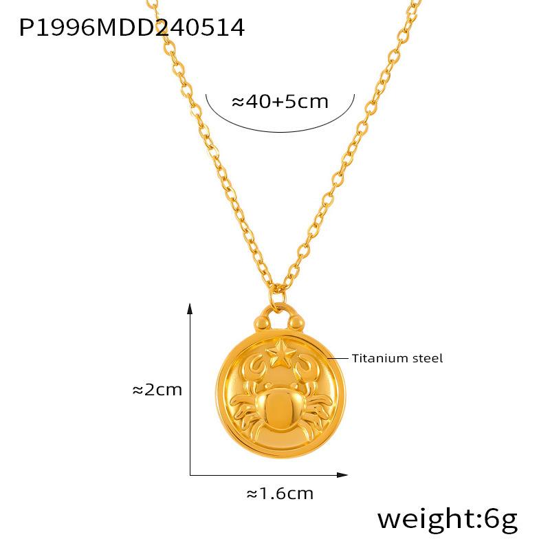 Fenny Fashion Embossed Stars 12 Constellations Round Brand Pendant Necklace 18K Gold Plated Stainless Steel Jewelry