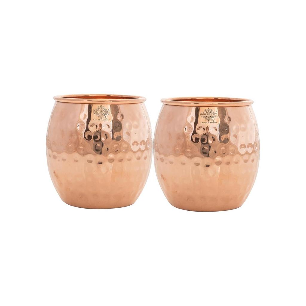 Copper Glass Tumbler, Hammer Design, Drinkware, 550 ML Each, Set of 2