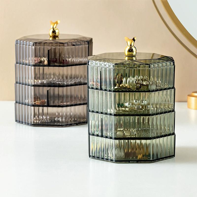 Вращающаяся коробка для хранения ювелирных изделий, стеллаж для хранения макияжа, браслет, серьги, пластиковый органайзер, держатель, стеллаж для выставки товаров с крышкой