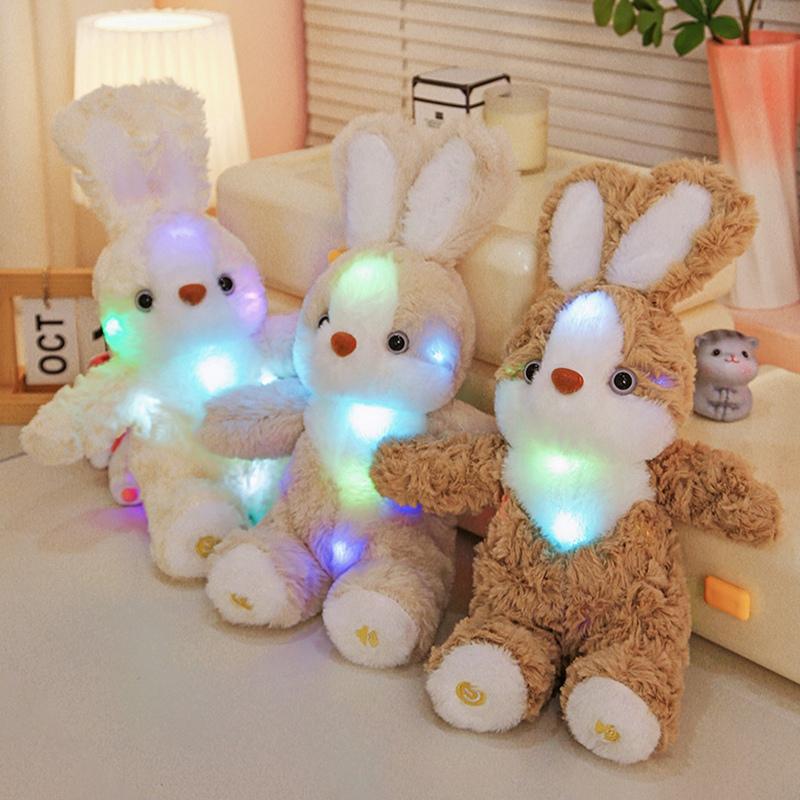 Cute Companion Sleeping Animal Dolls Wearing Bibs Rabbits Lighting Sound Recording Soft Comfortable Stuffed Toy Pillows Kid Gift