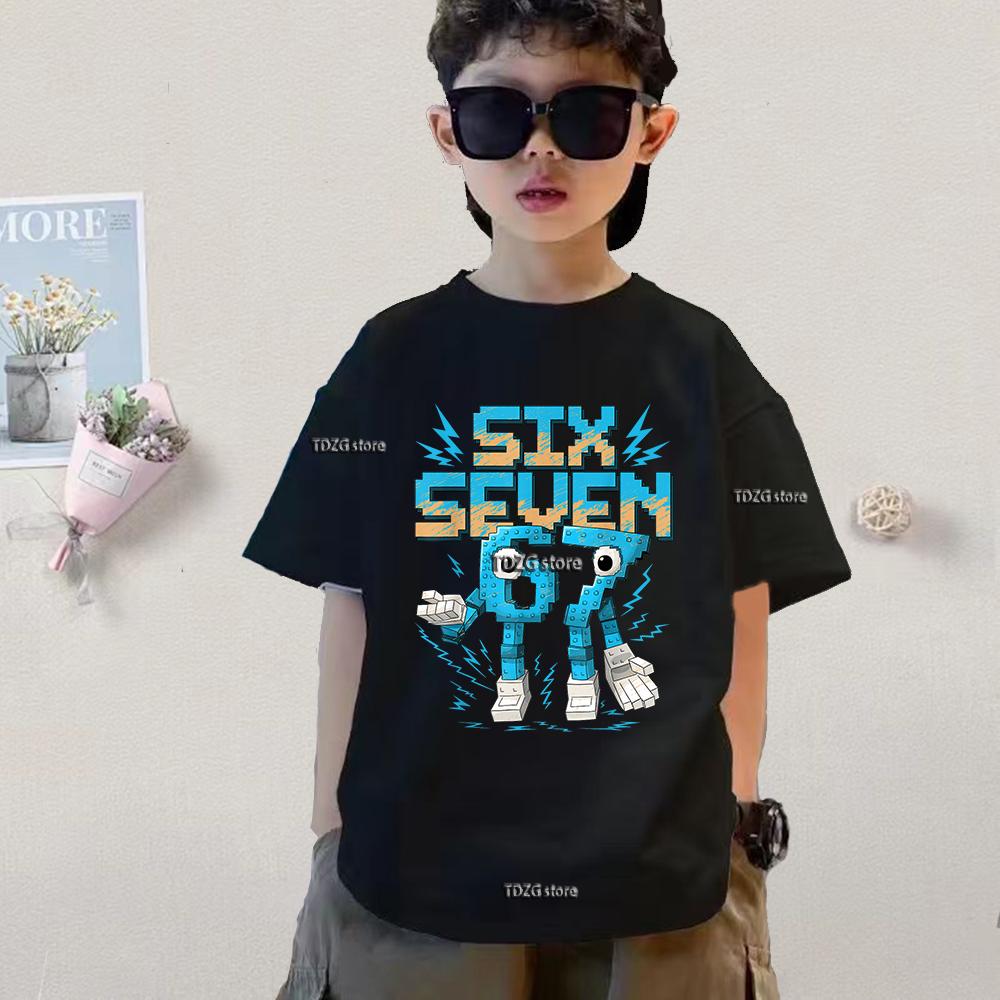 6 7 SIX SEVEN Kids Cotton TShirt Adult Boys Girls Family Matching Casual TeeCartoon Monster Number Print Birthday Summer Tops