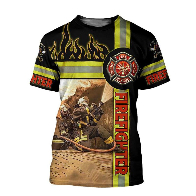 Summer 3D Firefighter Fireman Print T Shirt Kid Fashion Streetwear Short Sleeves Harajuku Clothing Gym T-shirts For Men Tees