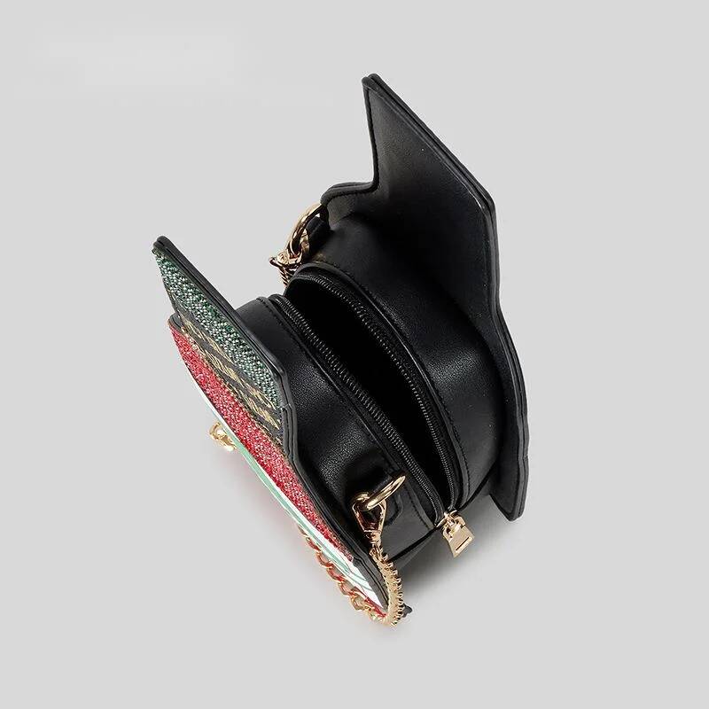 Creative personality glitter chili wine bottle shoulder crossbody bag funny letter chain handbag women's fashion bag