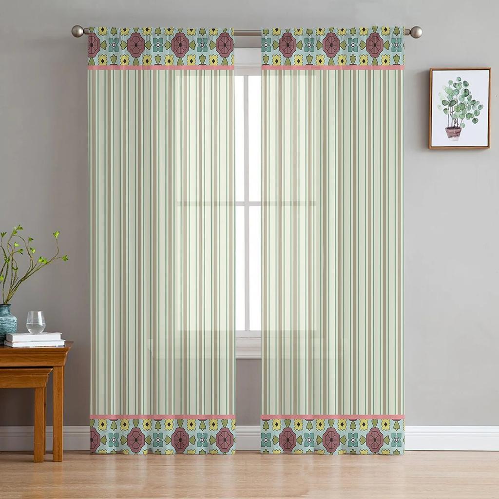 Floral Stripes Sheer Curtains For Living Room Bedroom Tulle Curtain For Kitchen Voile Curtain Blind Panels