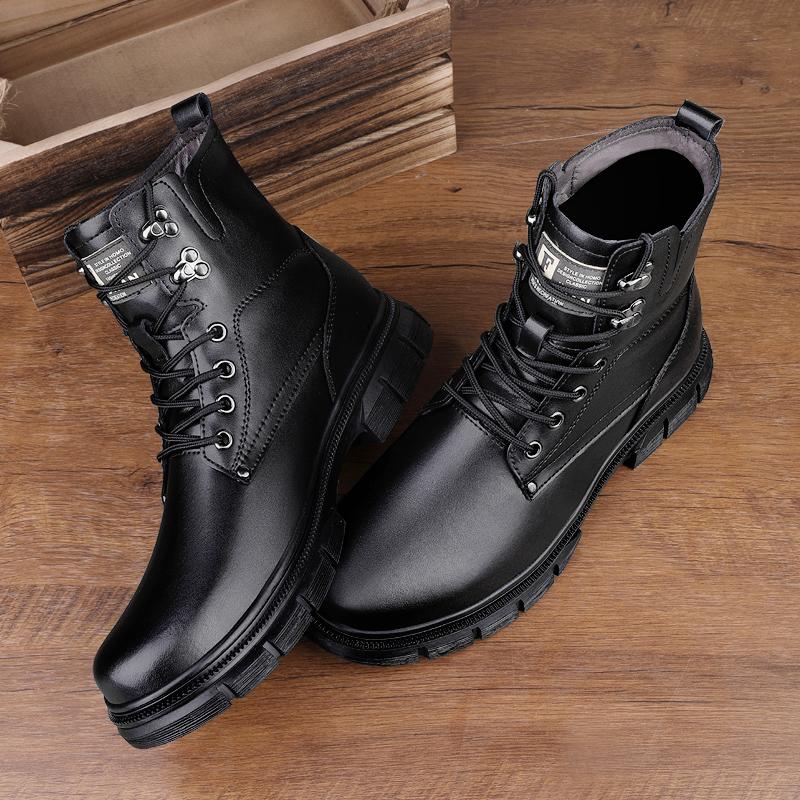 Новое поступление, мужские роскошные мотоциклетные ботинки, удобные высокие прогулочные ботинки, теплые мужские зимние плюшевые ботинки для снега, обувь из натуральной кожи