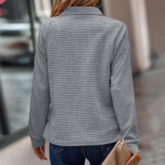 Women Fall Spring Sweatshirt Zippered Stand Collar Long Sleeves Solid Color Patchwork Loose Pullover Sport Daily