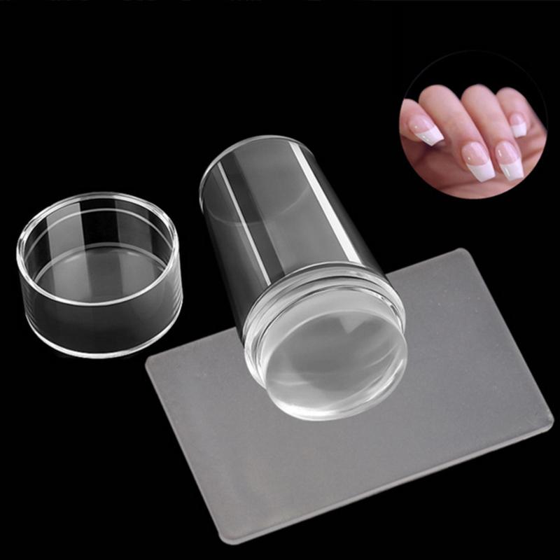 1Set Transparent Nail Art Silicone Stamping Stamper Scraper Image Plate Manicure Print Tool Diy With Cap Seal Printing Nail Tool