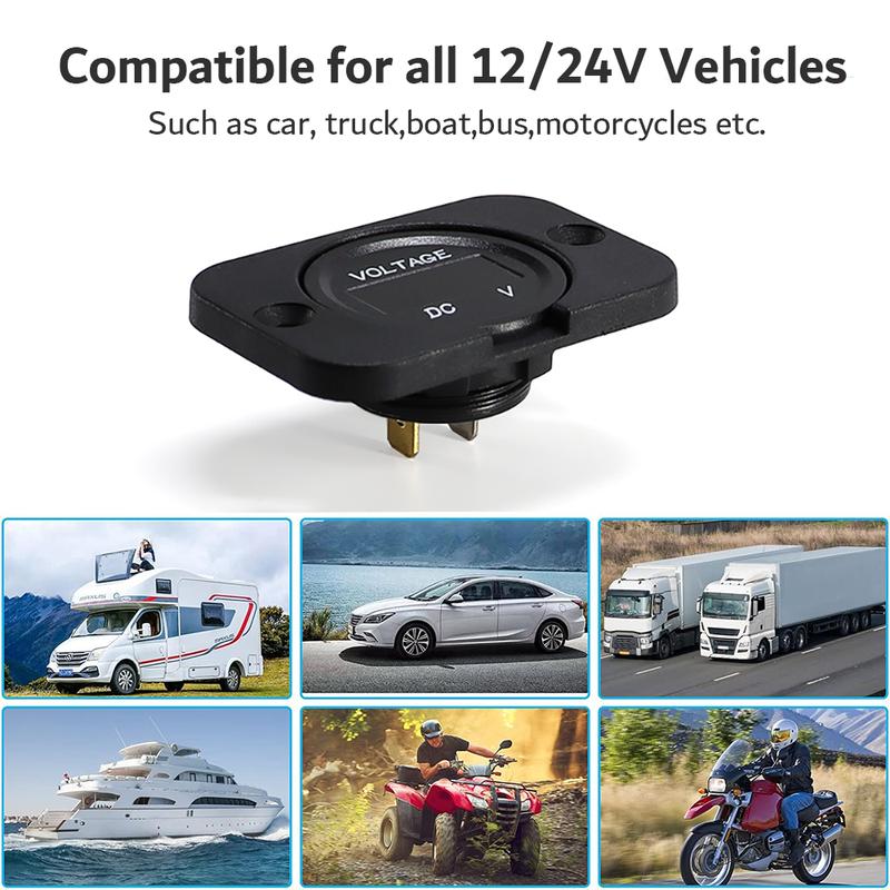 Digital Voltage Meter DC 12-24V Waterproof Round Meter Car Voltmeter with LED Digital Display Panel for Car Motorcycle Boat RV