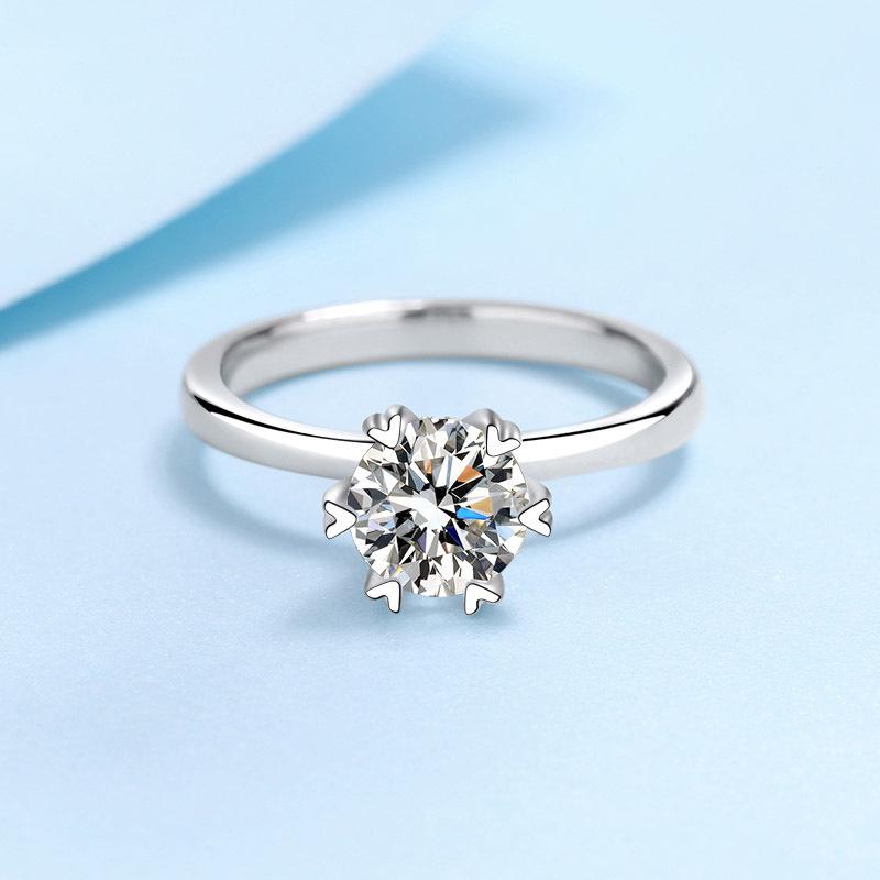 Женское кольцо из стерлингового серебра S925, кольцо с шестью когтями в форме сердца из муассанита, кольцо с позолотой pt950