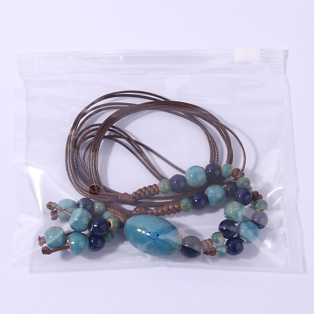 Ceramic Beaded Long Necklace for Women's New Antique Style Pendant Necklace Color Block Adjustable Sweater Chain