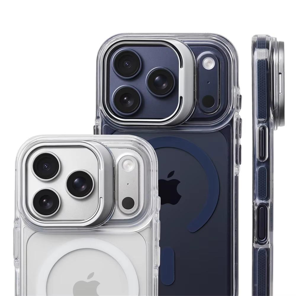 Luxury Magnetic Shockproof Clear Bumper Case for 17 Pro Max 16 15 14 13 12 Plus Air For Magsafe Lens Protect Stand Cover