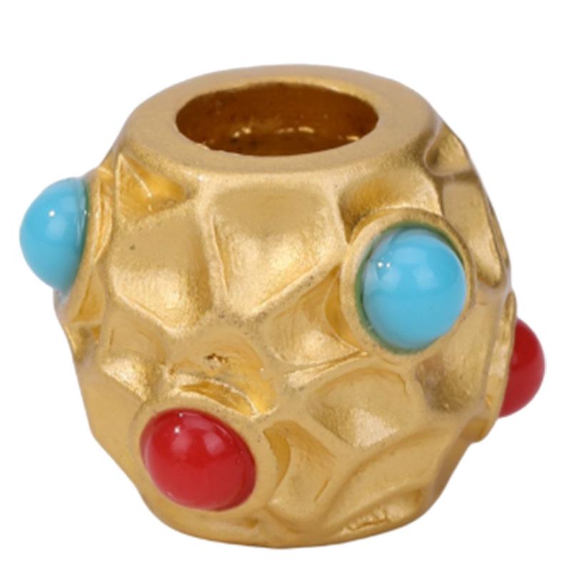 Древние золотые ажурные разделительные бусины с инкрустированными синими бусинами