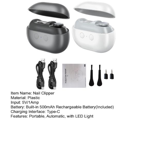 2 шт. Электрический триммер для ногтей Полировщик 3-в-1 Портативная автоматическая машинка для стрижки ногтей со светодиодной подсветкой Детям Взрослым Пожилым Перезаряжаемая машинка для стрижки ногтей Шлифовальный аппарат