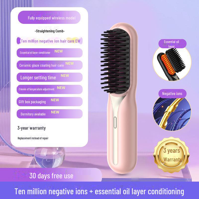 Портативный беспроводной выпрямитель для волос двойного назначения с отрицательными ионами — выпрямление и завивка без повреждения волос, простая зарядка.