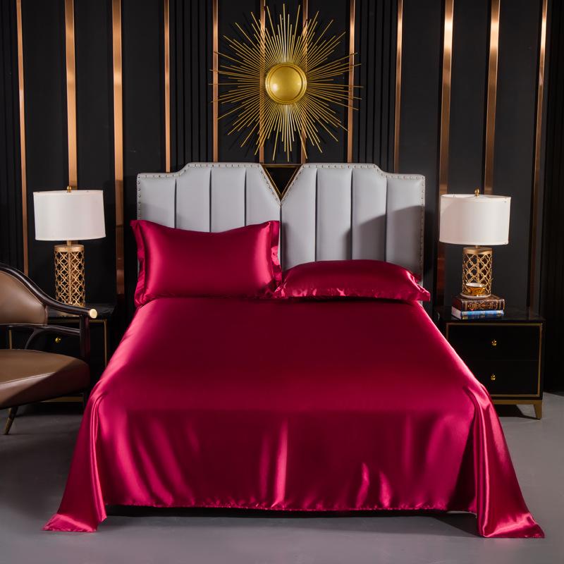 Japanese Style Silky Solid Color Bedding Set - Includes Sheet and Two Pillowcases for a Cool, Nude Sleeping Experience In Summer.