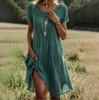 Summer Artistic Ethnic Style Round Neck Mid Length Dress