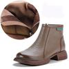 Top Layer Cowhide New Middle Heel Thick Sole Short Ankle Boots,Thick Heel Genuine Leather Boots Winter Mother Shoes Gift