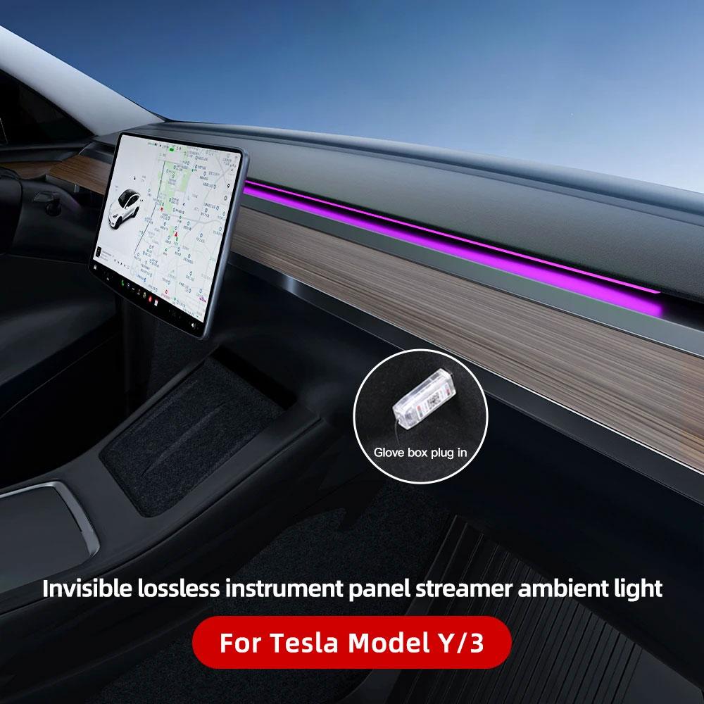 Для Tesla Model 3/Y Светодиодные фонари Интерьер Центральная консоль Приборная панель RGB Окружающее освещение USB Автомобильные светодиодные ленты APP Модель Y