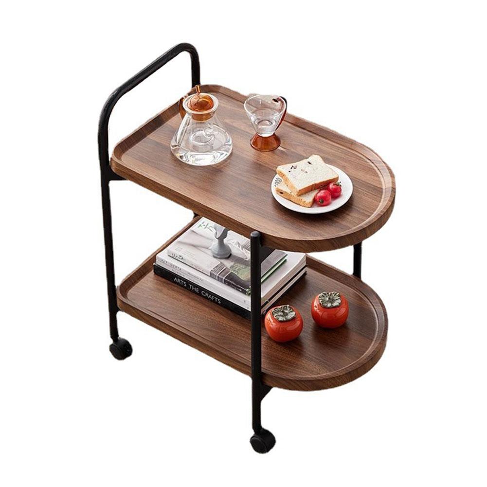 Walnut Wood Nordic Corner Table with Wheels Elegant Coffee Table Large Capacity Cart Side Rack for Reading Book Tea Vase