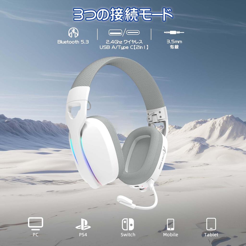 Игровая гарнитура MAMBASNAKE x ATTACK SHARK L90 со светодиодной подсветкой, беспроводная, легкая, с объемным стерео звуком 40 мм, с отсоединяемым микрофоном, RGB, складная