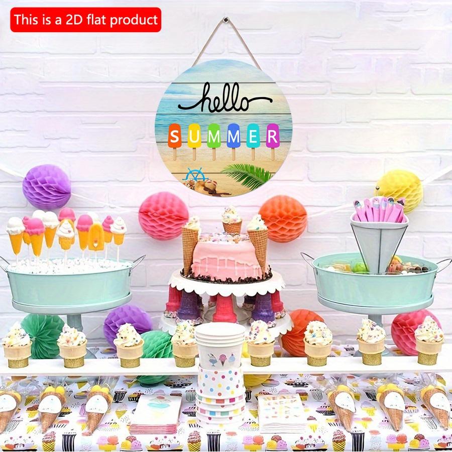 2D Flat 20*20cm 1pc Hello Summer Sea&beach View Terrific Round Decor Front Door Sign, Ice Cream&coconut Tree Patterns Cool Style High Quality Wooden