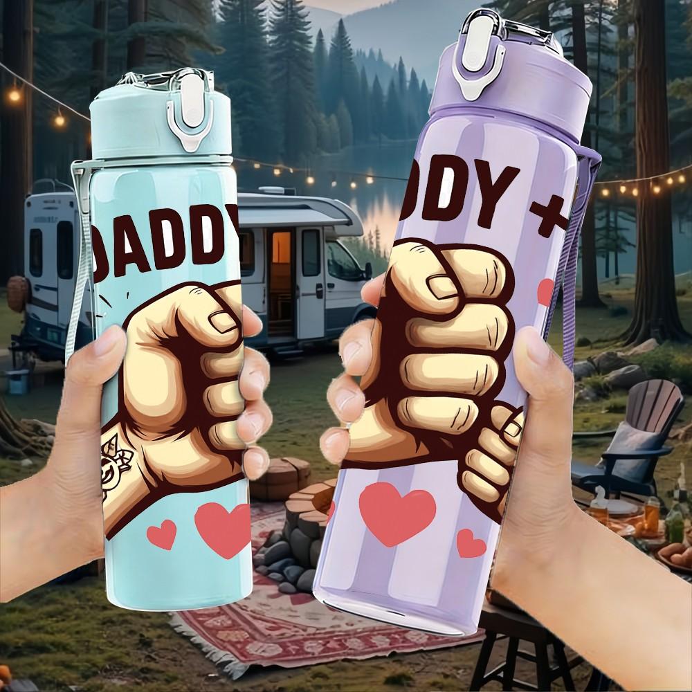 1PC Daddy And Me Fist Bump Quote Print 750ml Color Plastic Sports Water Bottle Leakproof Flip Straw Lid Suitable for Sports Office Home Use