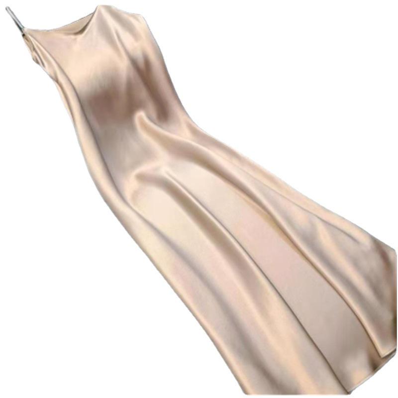 Летнее атласное платье с юбкой на подтяжках для женщин - элегантный и модный стиль 2025 года