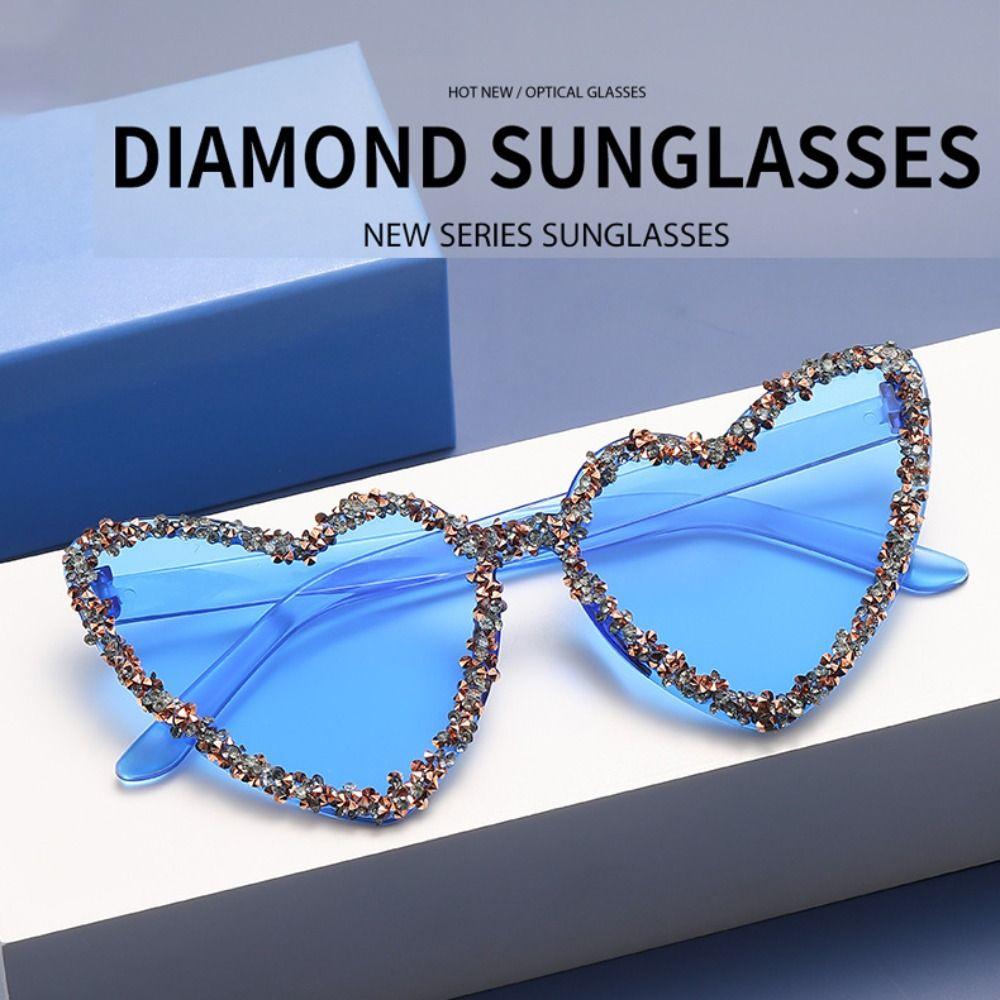 Rhinestone Decoration Heart-shaped Sunglasses Sun-Protective Driving Glasses Korean Party Glasses
