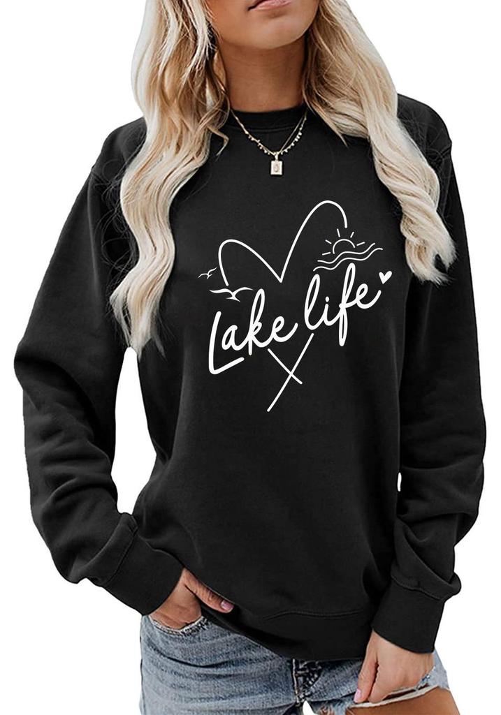 Свободная толстовка с круглым вырезом и принтом 'LAKE LIFE Fun', повседневная, с длинным рукавом