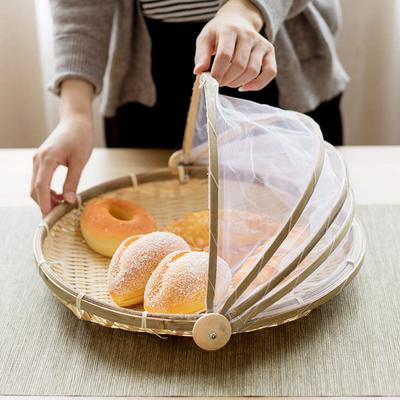 Корзина из бамбука ручной работы с сетчатым чехлом для кухни, контейнер для хлеба, фруктов, овощей, еды, для путешествий, пикника, пылезащитная корзина