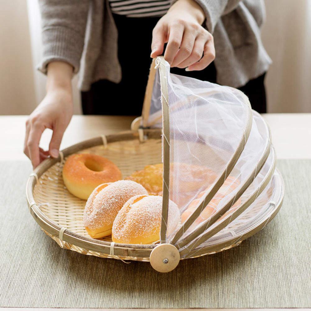 Bamboo Woven Basket Anti-Mosquito Net Fruit Vegetable Basket Dustpan Tent Basket Tray Portable Outdoor Picnic Mesh Net Cover
