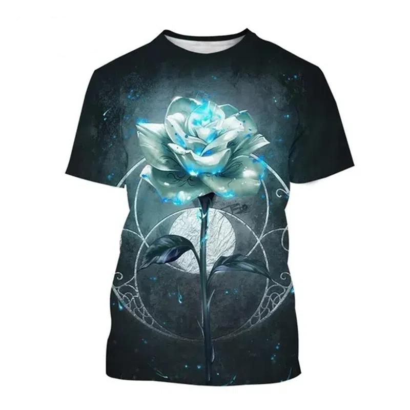 Новая модная мужская футболка с 3D-печатью Rose, популярная мужская футболка с цветочным принтом Rose для мужчин и женщин в стиле Харадзюку, повседневная футболка большого размера с коротким рукавом