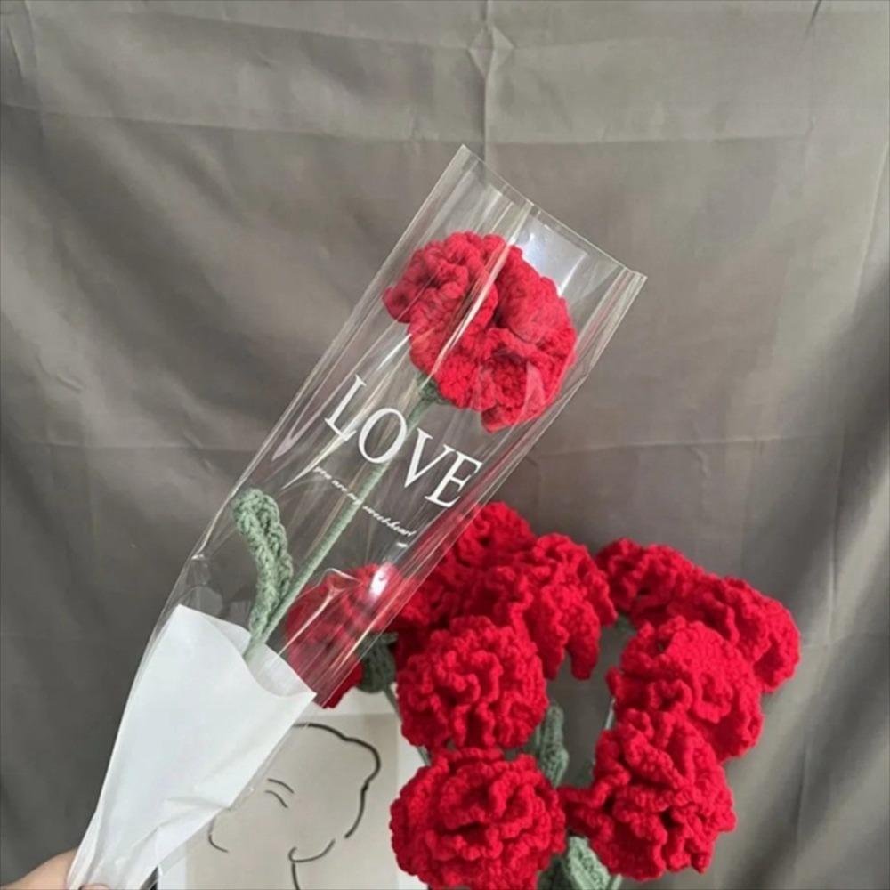 Heart Shaped Knitting Flower Carnation Flower Hand Woven Flower Creative DIY Bouquet Holiday Gifts