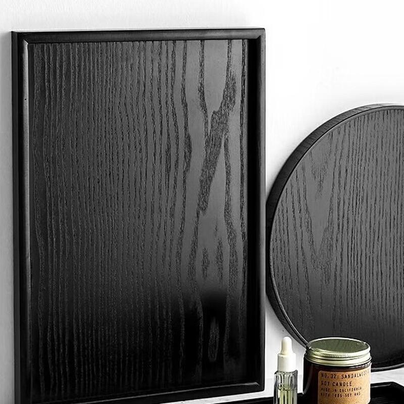 Japanese Black Wooden Rectangular Serving Tray 25x18cm