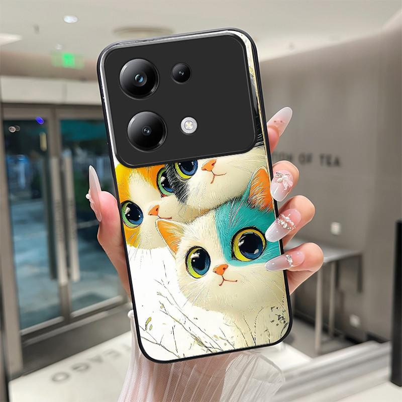 Красивый Цветок Милые Кошки Чехол Для Xiaomi Poco M6 Pro 4G / Poco M7 Pro 5G Закаленное Стекло Чехол Для Телефона Защитная Крышка Жесткий Корпус