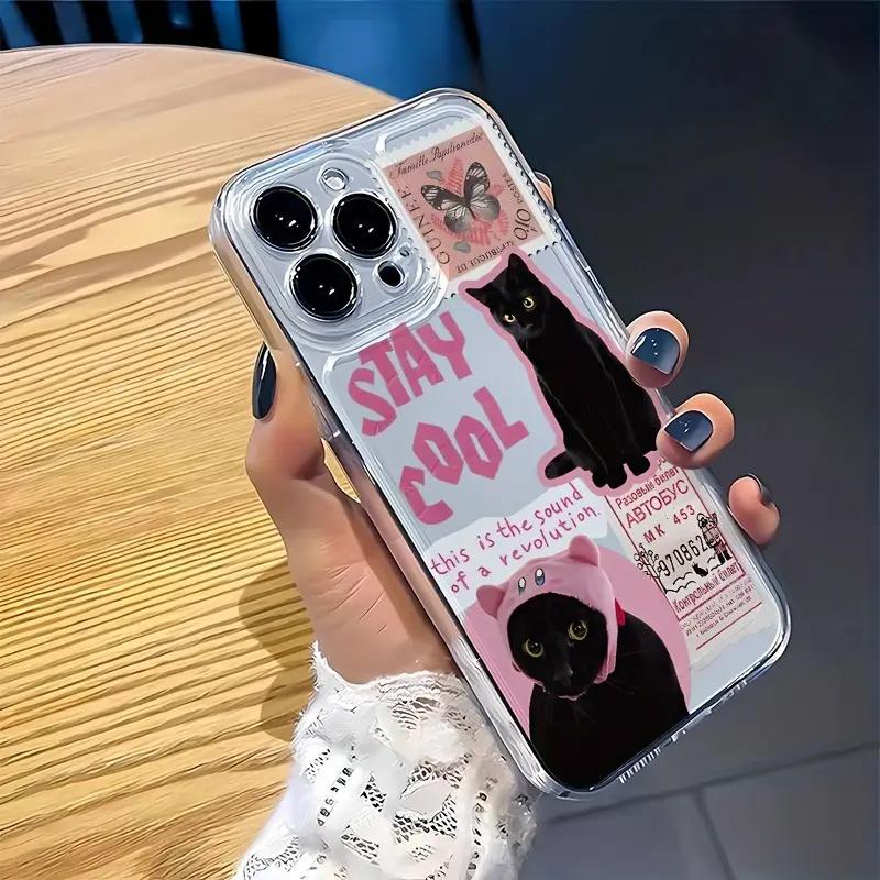 Крутая Коллажная Арт Чехол для Телефона с Черным Котом для Серии iPhone 17 16 15 14 13 12 11 Pro Max Plus Двухслойная Защита