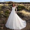 Elegant European & American Women's Off-the-Shoulder Long Sleeve Wedding Evening Gown