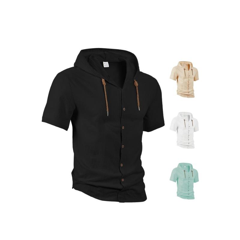 Мужской однотонный кардиган из хлопка и льна, модный и универсальный, свободного кроя, с коротким рукавом, мужская рубашка-худи