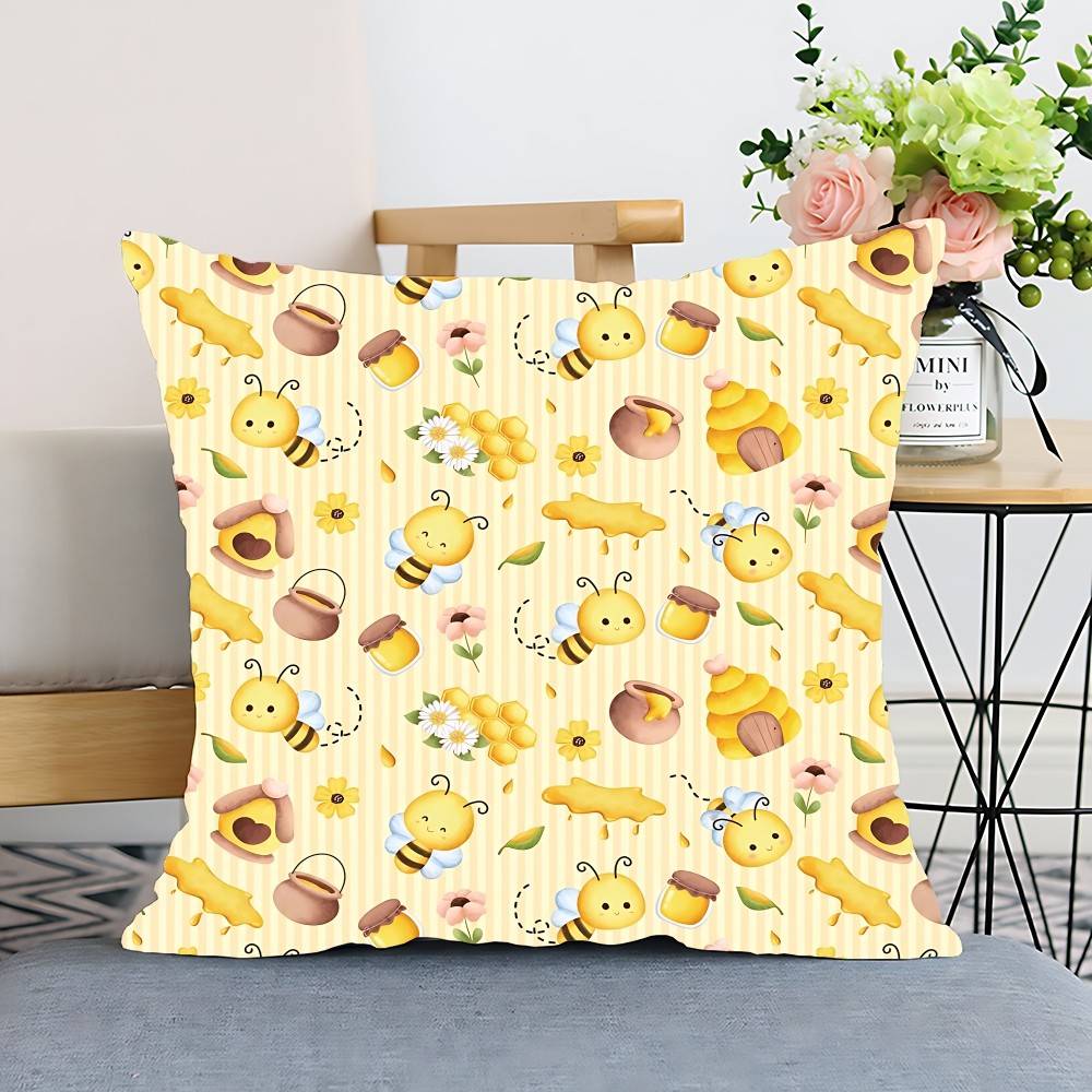 Наволочка с графикой пчелы и буквы, чехол для подушки, полиэстеровая наволочка, декоративная наволочка для диванной подушки, домашний декор