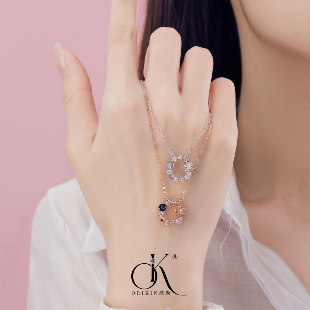 Cherry Blossom Necklace for 925 Hypoallergenic To Cubic Ultra Light Adjustable Anniversary Daily Rose [ORIKIN] Women, Silver, Metals, Zirconia, 2.6g,