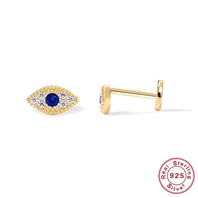 Серьги-гвоздики для пирсинга хряща из стерлингового серебра S925 с изображением дьявольского глаза, змеи и бриллиантов, смайлик, плоская головка, внутренняя резьба, 16 г