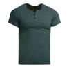 Мужская однотонная плотная футболка-henley с коротким рукавом для фитнеса