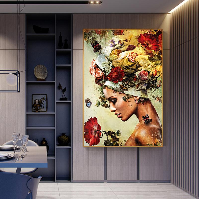 Профиль женские цветочные художественные постеры и принты, картины на холсте, настенные художественные картины для спальни, украшения гостиной, Cuadros, без рамки