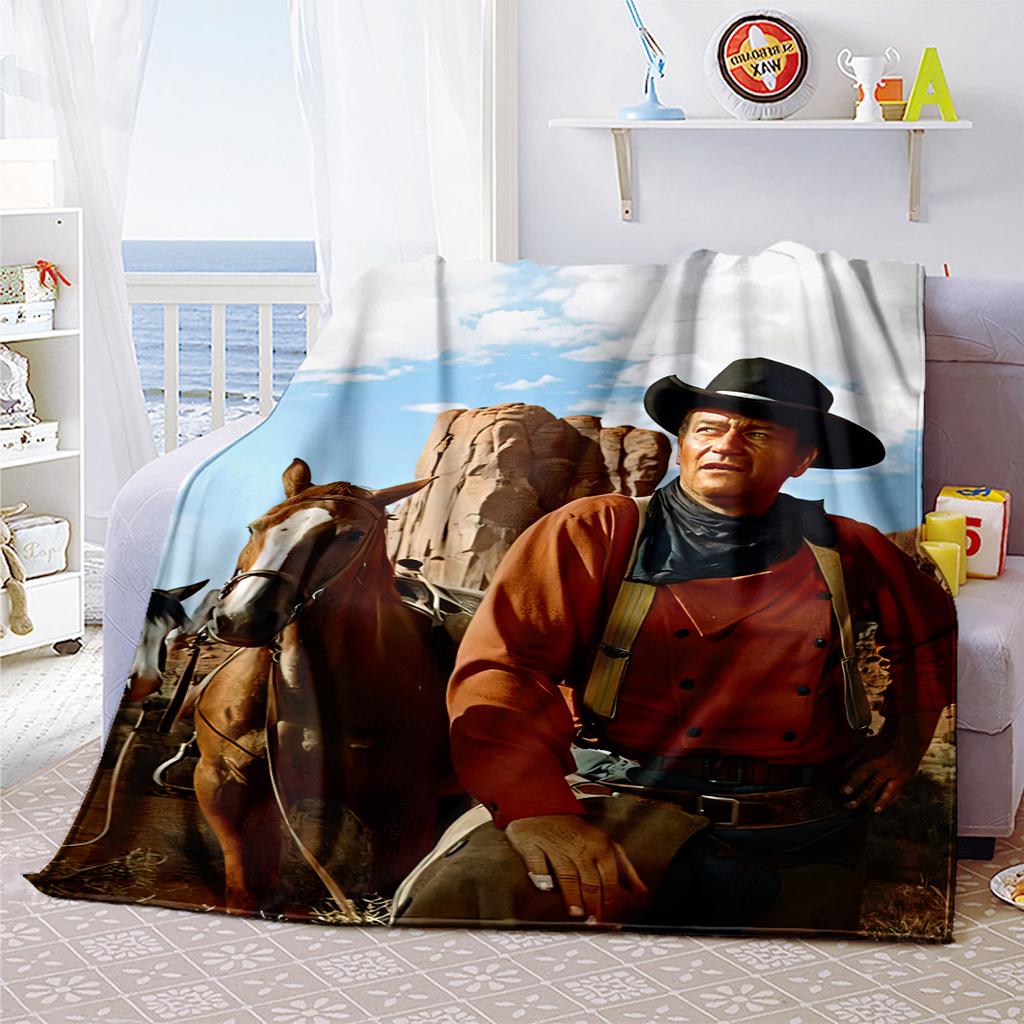 1pc John Wayne Western Cowboy Horse blanket, al season lightweigh Poster blanket home office outdoor nap multifunc Poster blanketional blanket
